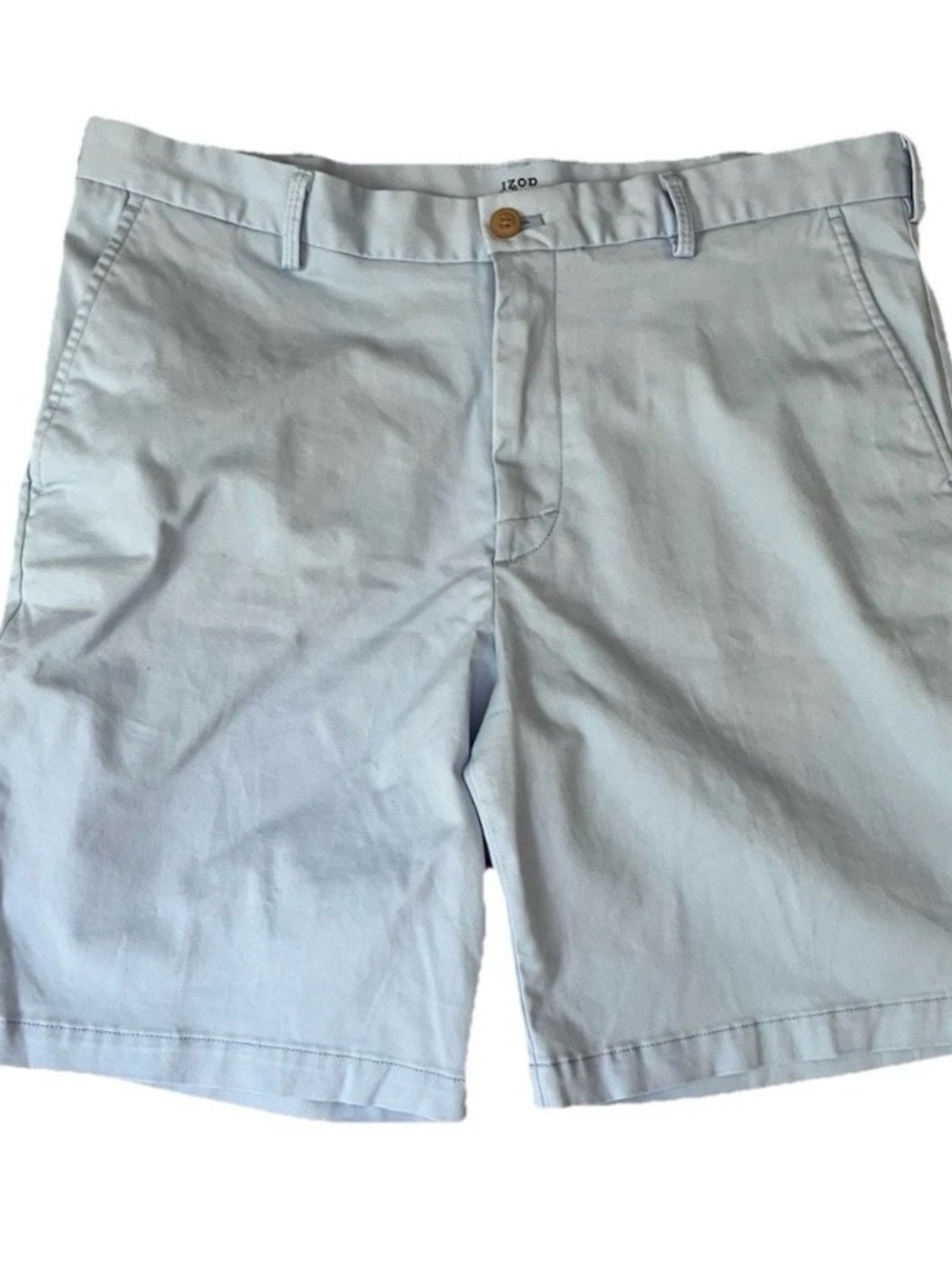 Izod Saltwater Stretch Chino Shorts Mens Flat Front Grey Khaki 36 9.5 Inseam